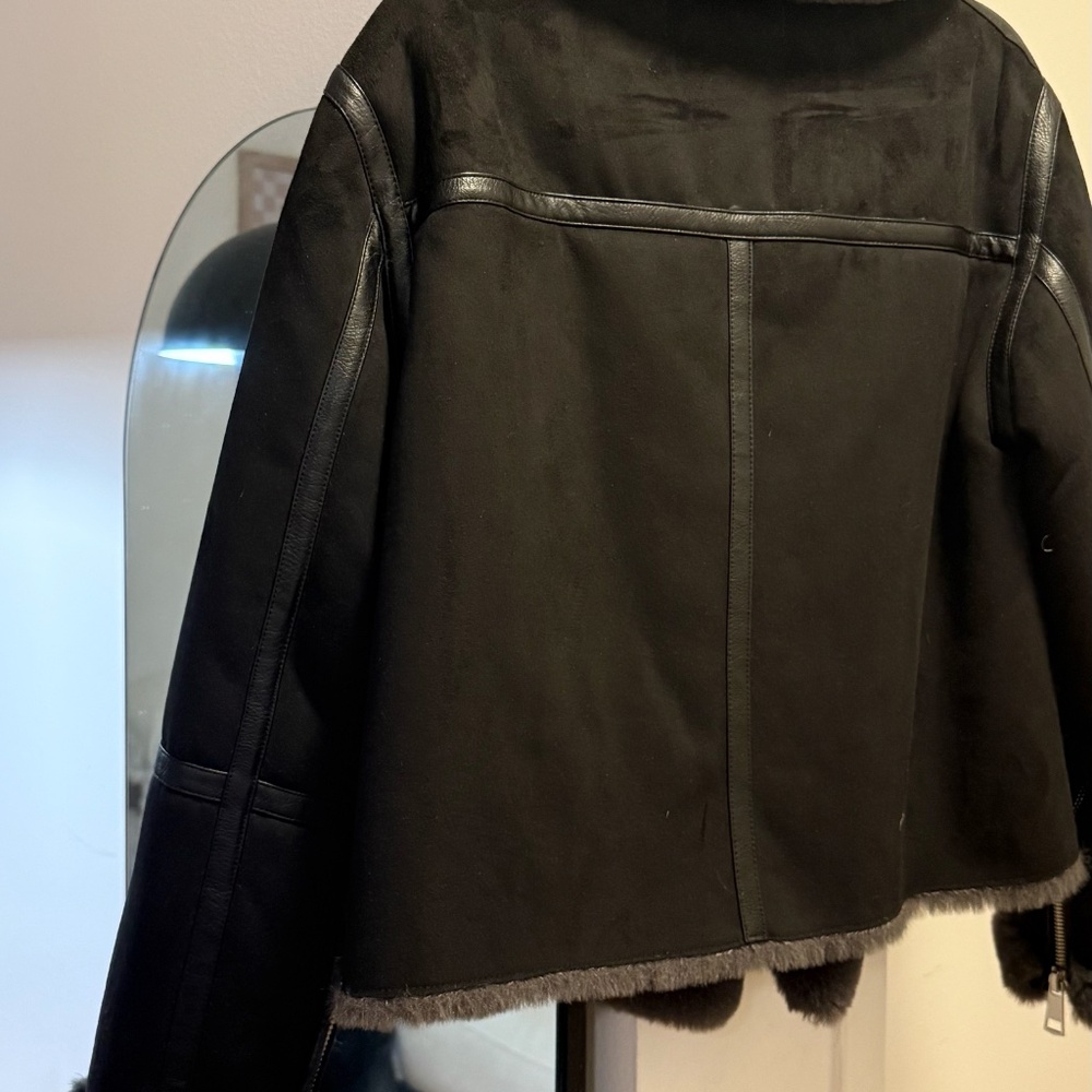 ZARA Double-Faced Faux Suede Moto Biker Jacket – Black | Size L - Picture 3 of 4